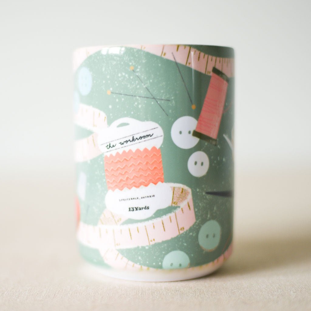 the workroom Supply : Lizzy House : Green workroom Notions Mug - the workroom