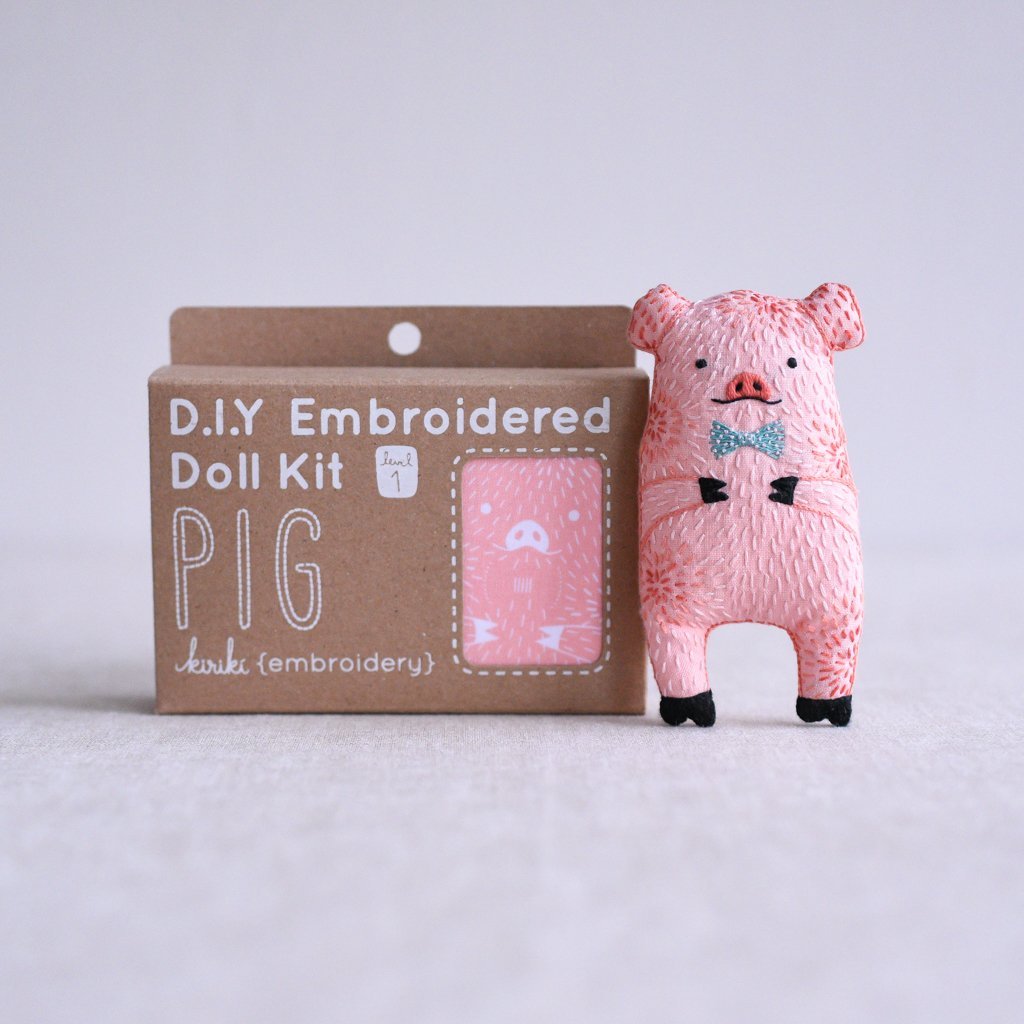 Kiriki Press : DIY Embroidered Doll Kit : Pig - the workroom