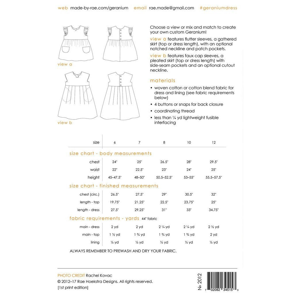 Made By Rae : Geranium Top & Dress Pattern : Children 6-12yrs - the workroom