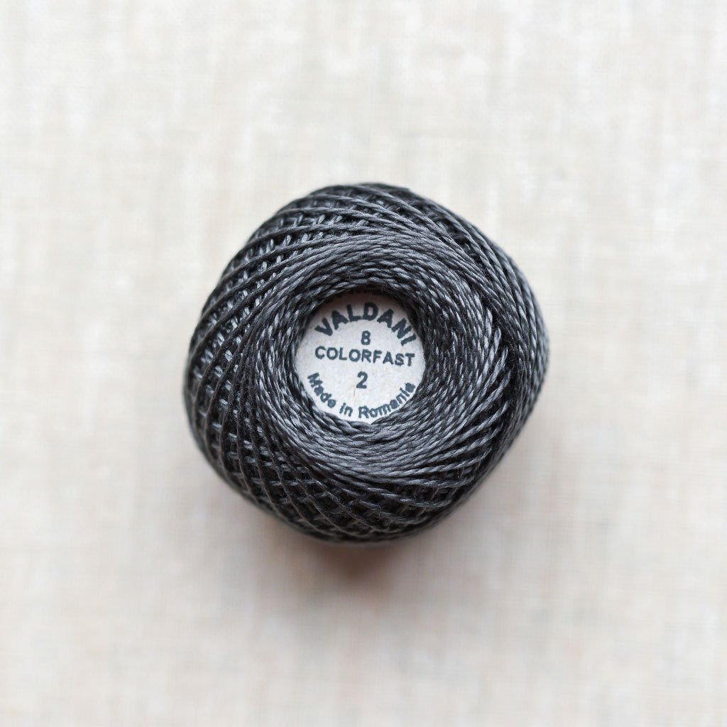 Valdani Pearl : 2 - Charcoal : Solid Cotton Thread : 8wt : 67m - the workroom