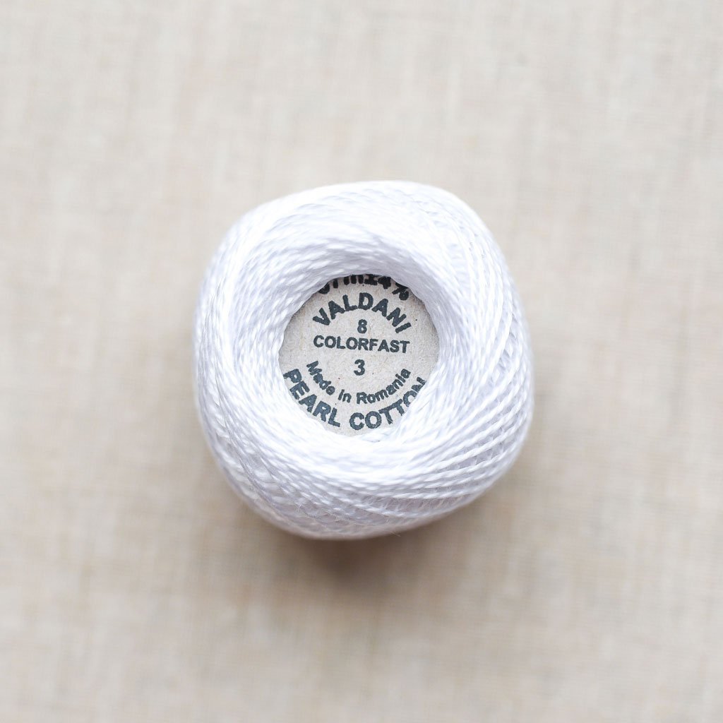 Valdani Pearl : 3 - White : Solid Cotton Thread : 8wt : 67m - the workroom