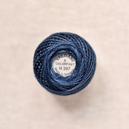 Valdani Pearl : H207 - Darkened Blue : Variegated Cotton Thread : 8wt : 67m - the workroom