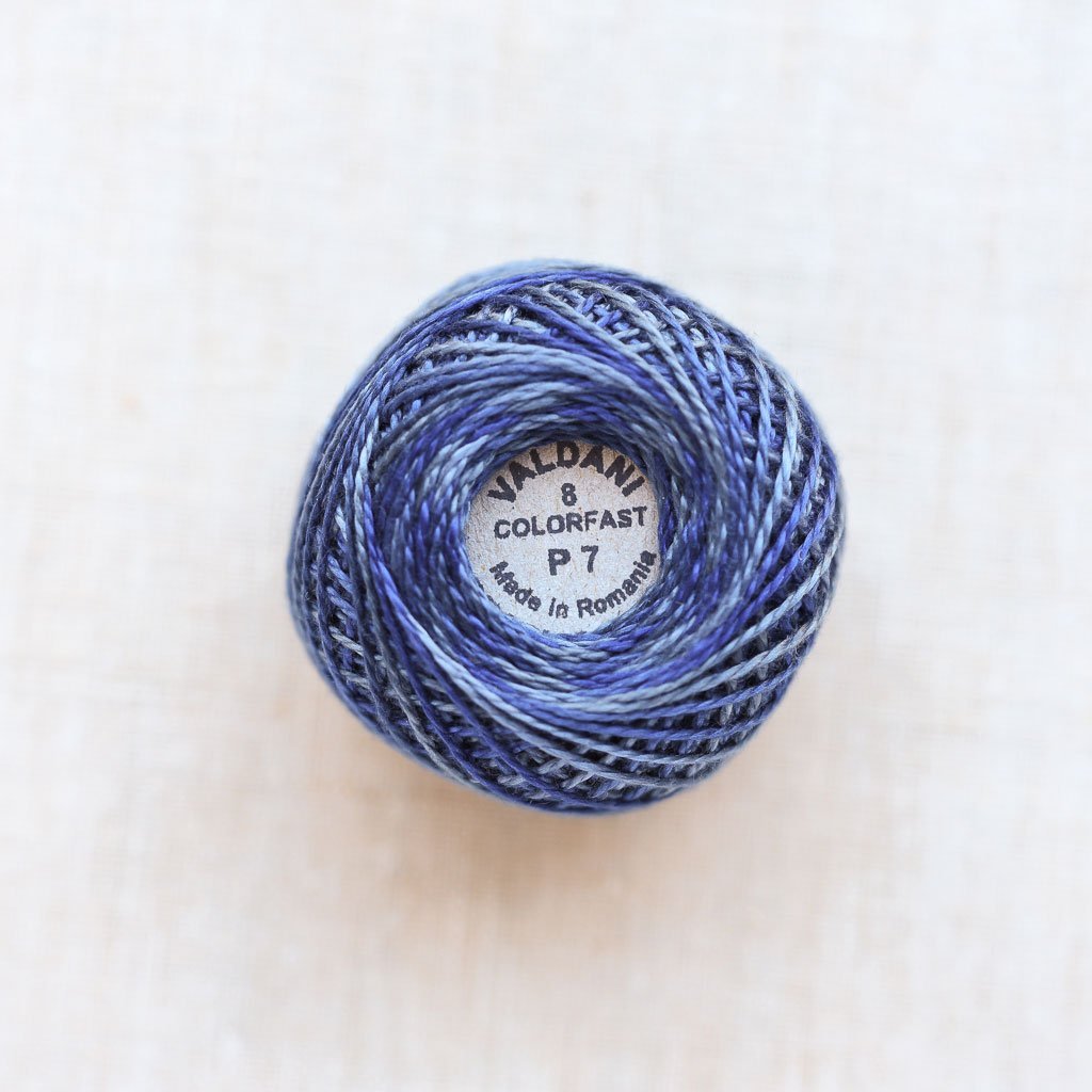 Valdani Pearl : P7 - Withered Blue : Variegated Cotton Thread : 8wt : 67m - the workroom