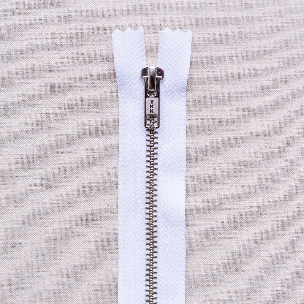 YKK Metal Zipper : White : Nickel - the workroom