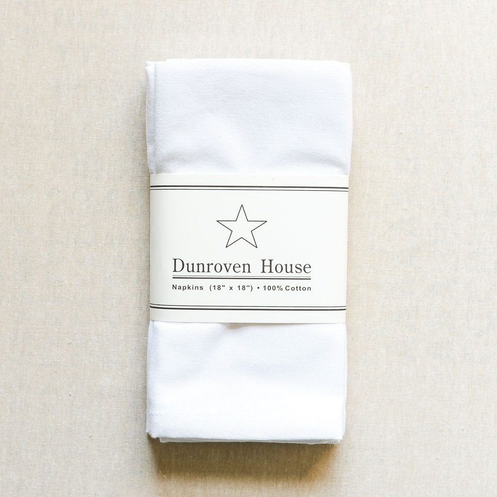 Dunroven : Hemmed Napkin : 18" x 18" White : Set of 4 - the workroom