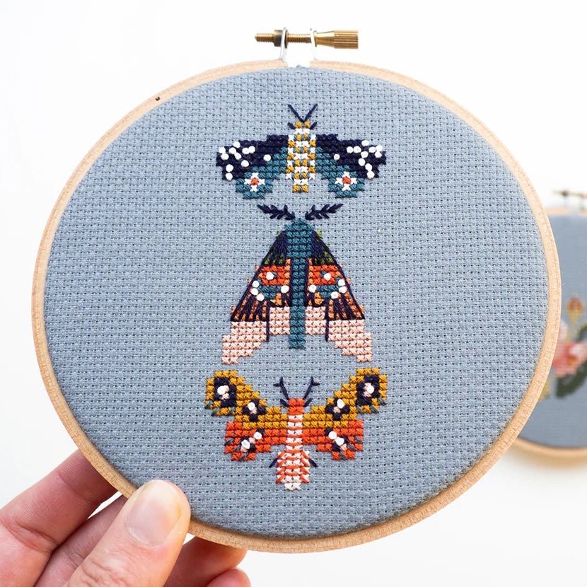 Junebug and Darlin : 5" Cross Stitch Kit : Moths - the workroom