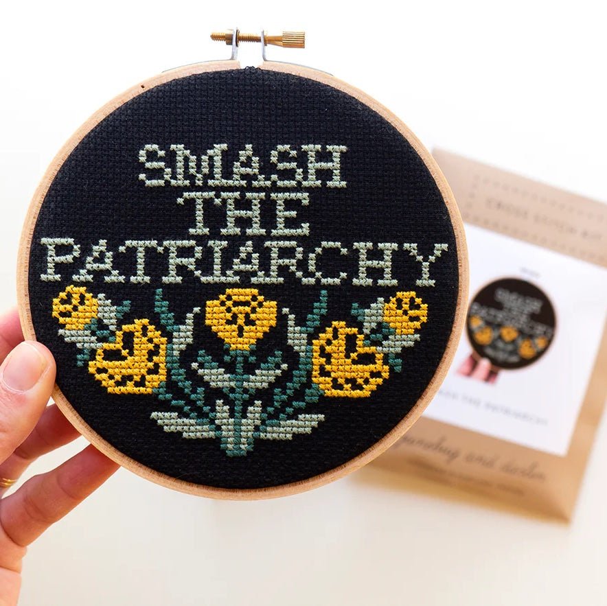 Junebug and Darlin : 5" Cross Stitch Kit : Smash The Patriarchy - the workroom