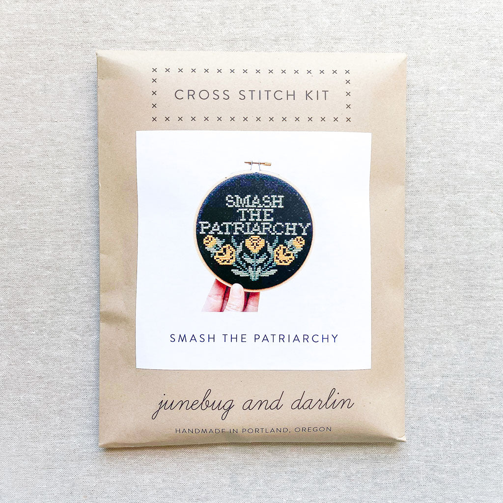 Junebug and Darlin : 5" Cross Stitch Kit : Smash The Patriarchy - the workroom