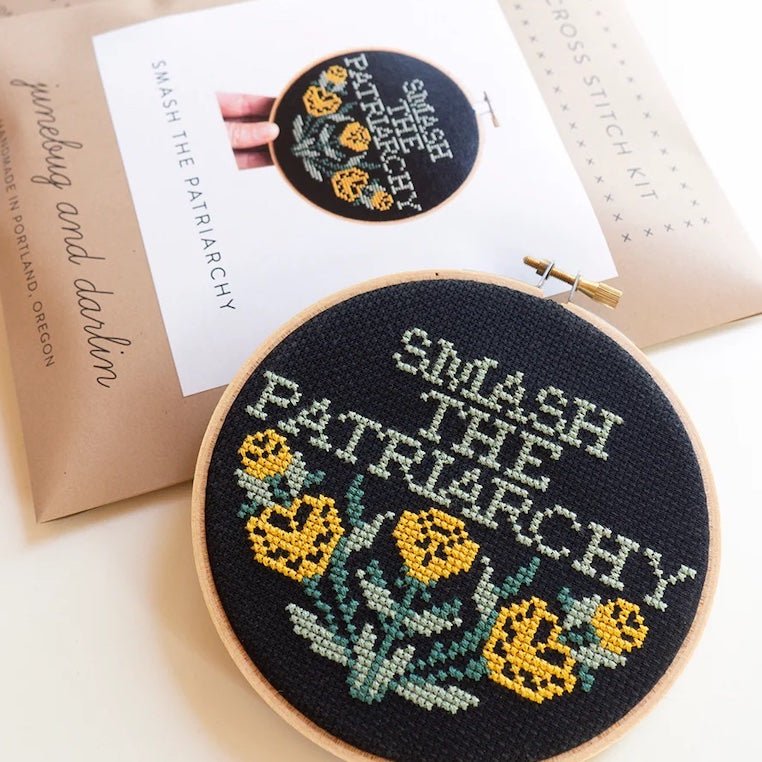 Junebug and Darlin : 5" Cross Stitch Kit : Smash The Patriarchy - the workroom