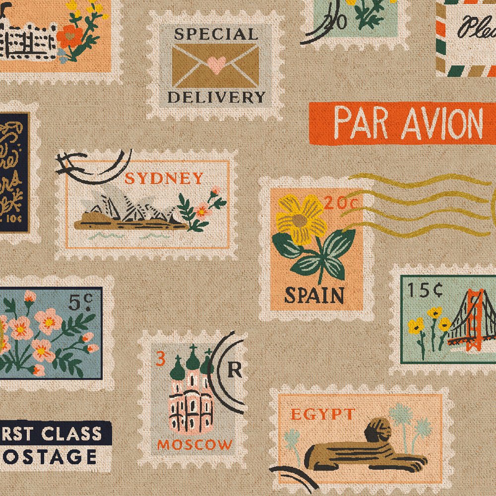 Rifle Paper Co. : Bon Voyage : Natural Postage Stamps : Unbleached Canvas : Metallic - the workroom