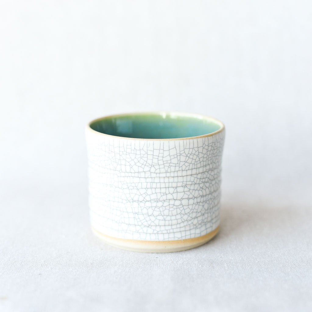 Steingut Pottery : Crackled White & Turquoise Tumbler #1 - the workroom