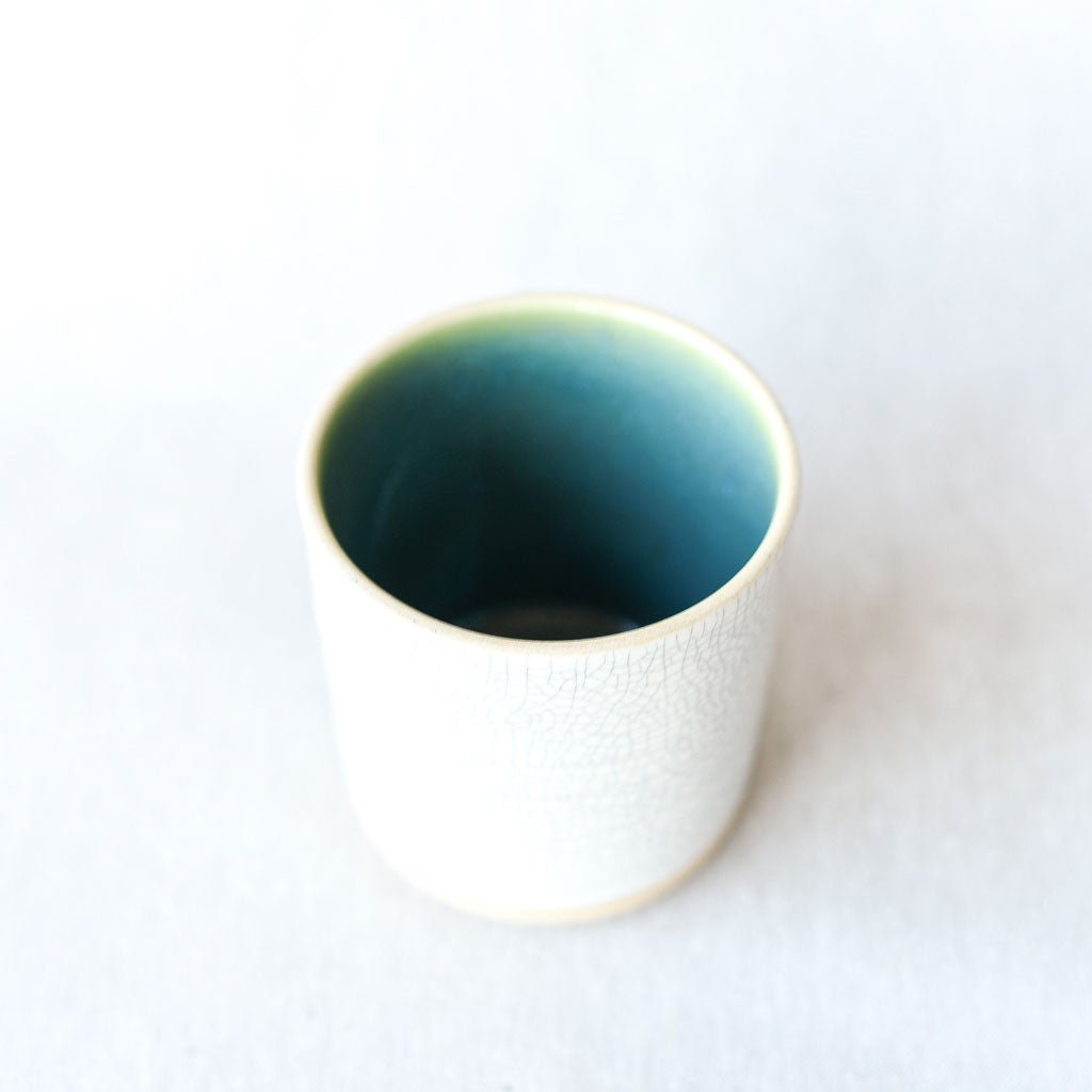 Steingut Pottery : Crackled White & Turquoise Tumbler #2 - the workroom