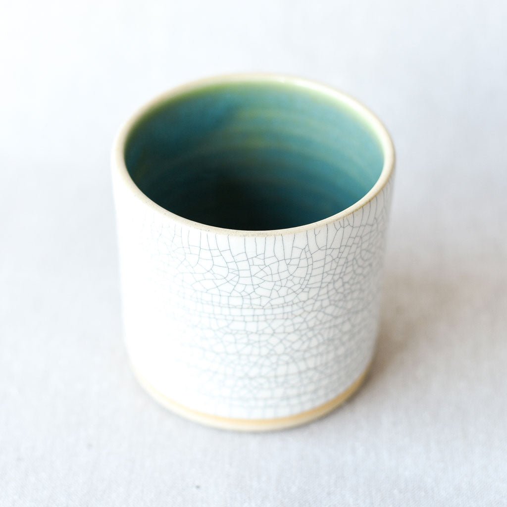 Steingut Pottery : Crackled White & Turquoise Tumbler #3 - the workroom