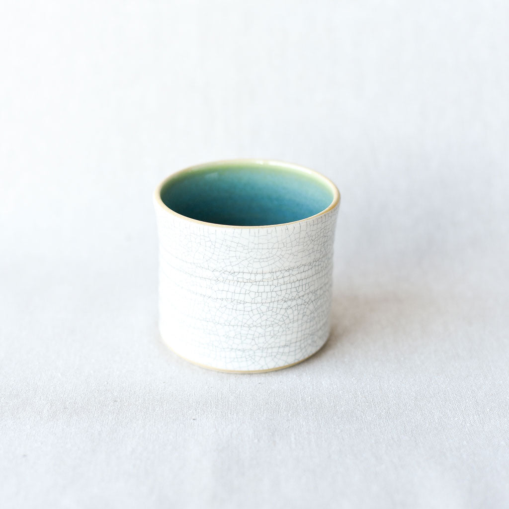 Steingut Pottery : Crackled White & Turquoise Tumbler #4 - the workroom