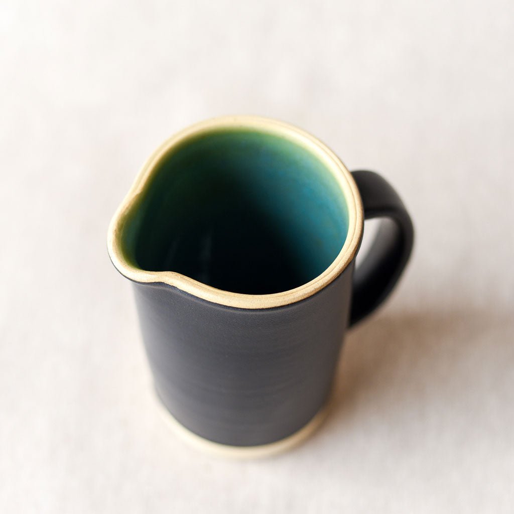 Steingut Pottery : Matte Black & Turquoise Pitcher #3 - the workroom