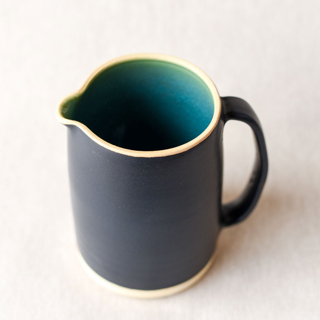 Steingut Pottery : Matte Black & Turquoise Pitcher #4 - the workroom