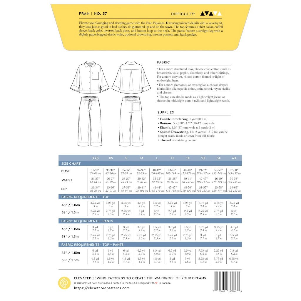 Closet Core Patterns : Fran Pajama Pattern - the workroom