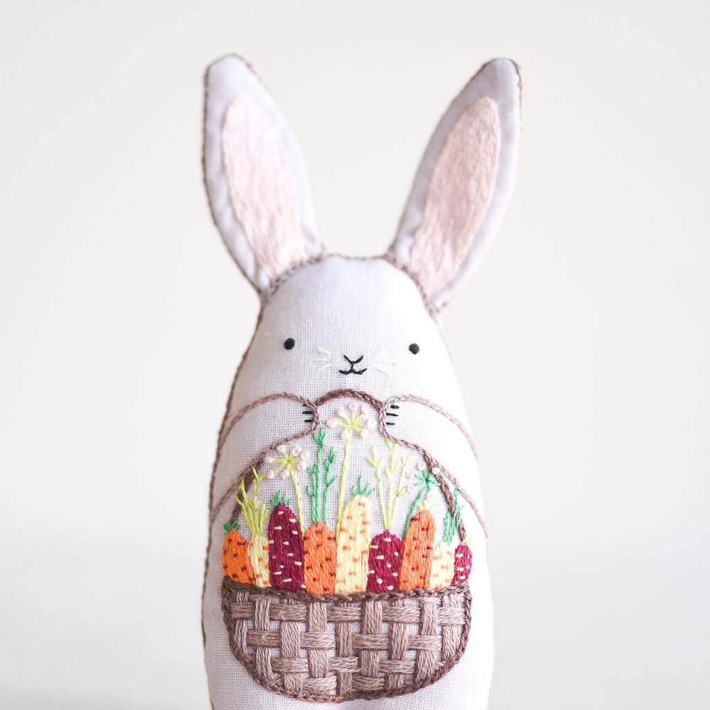 Kiriki Press : DIY Embroidered Doll Kit : Bunny with Basket - the workroom
