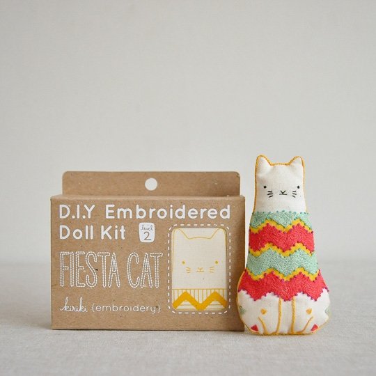 Kiriki Press : DIY Embroidered Doll Kit : Fiesta Cat - the workroom