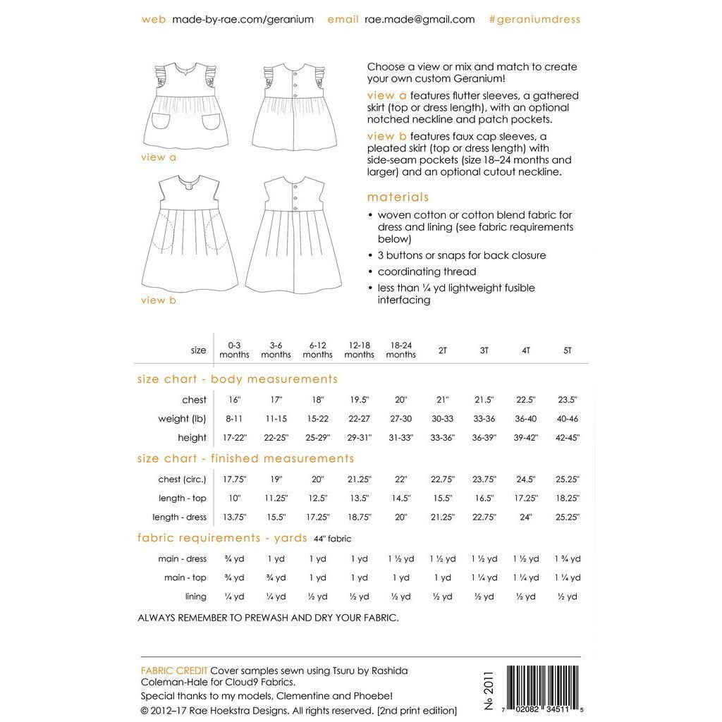 Made By Rae : Geranium Top & Dress Pattern : Children 0 - 5T - the workroom
