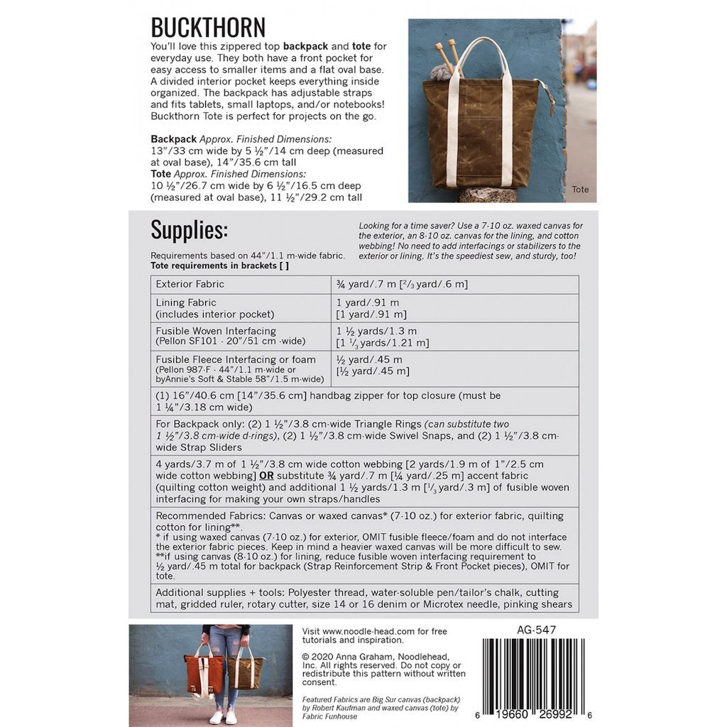 Noodlehead : Buckthorn Back Pack & Tote Pattern - the workroom