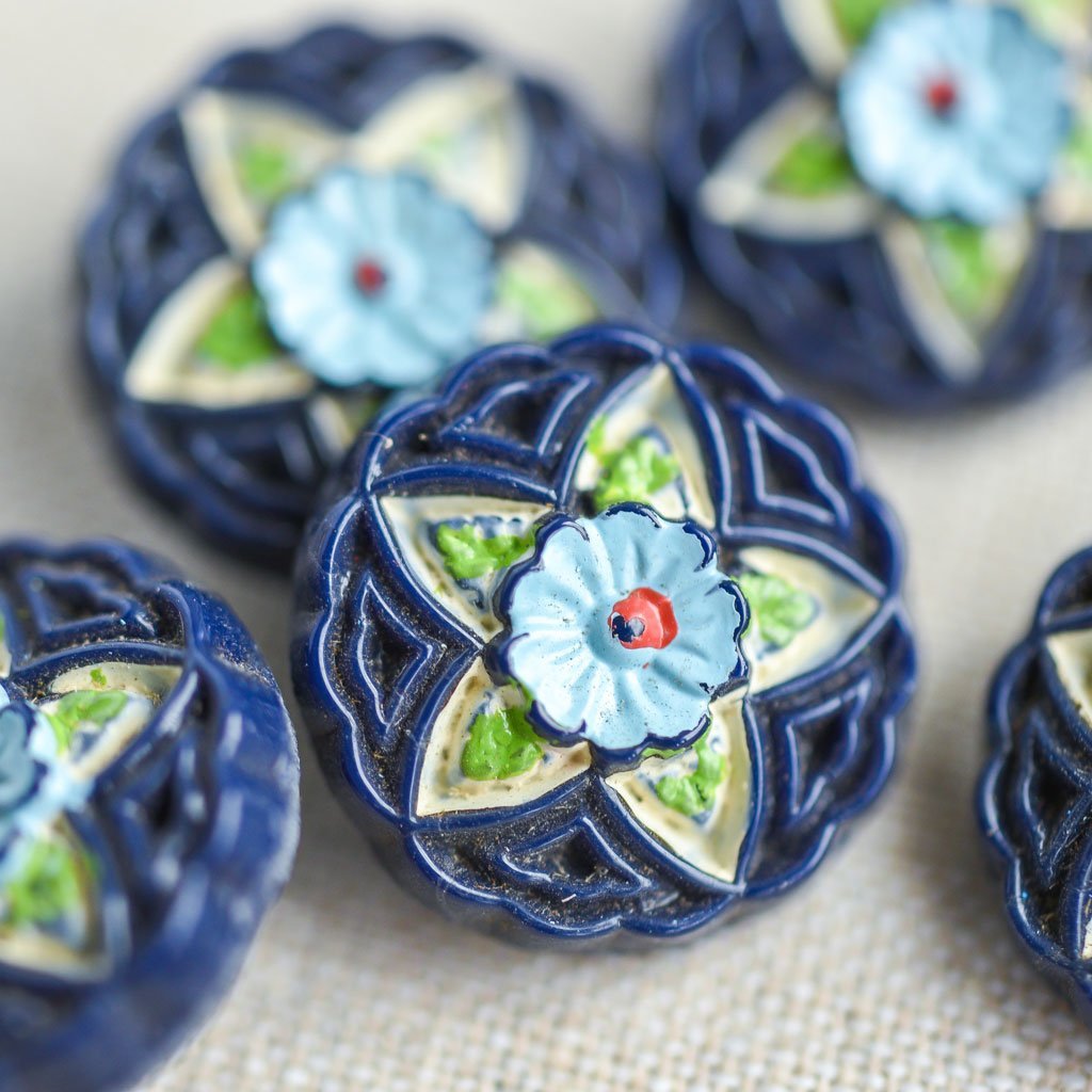 The Button Dept. : Glass : Navy Flora - the workroom