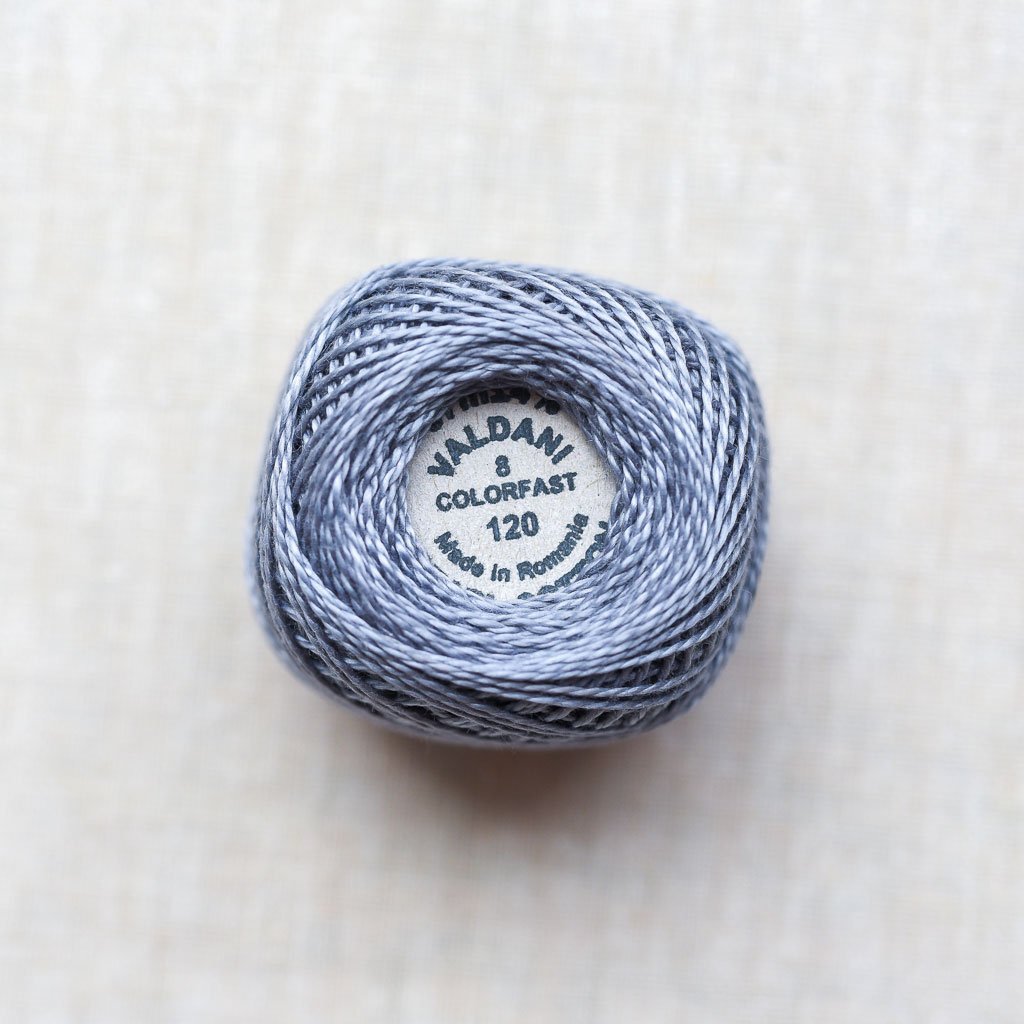 Valdani Pearl : 120 - Medium Grey : Solid Cotton Thread : 8wt : 67m - the workroom