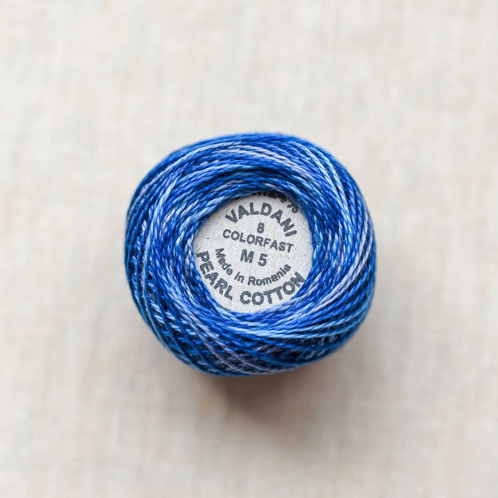Valdani Pearl : M5 - Denim Blues : Variegated Cotton Thread : 8wt : 67m - the workroom