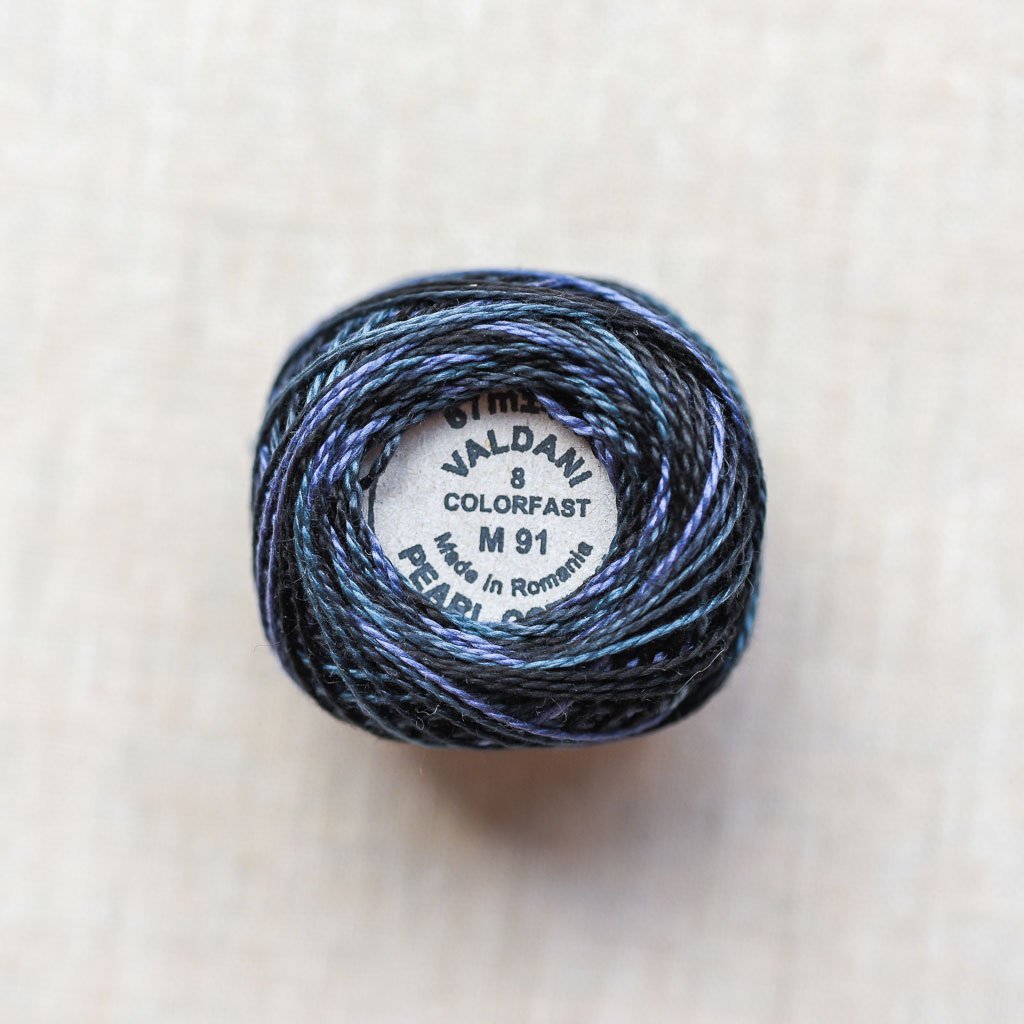 Valdani Pearl : M91 - Black Night : Variegated Cotton Thread : 8wt : 67m - the workroom