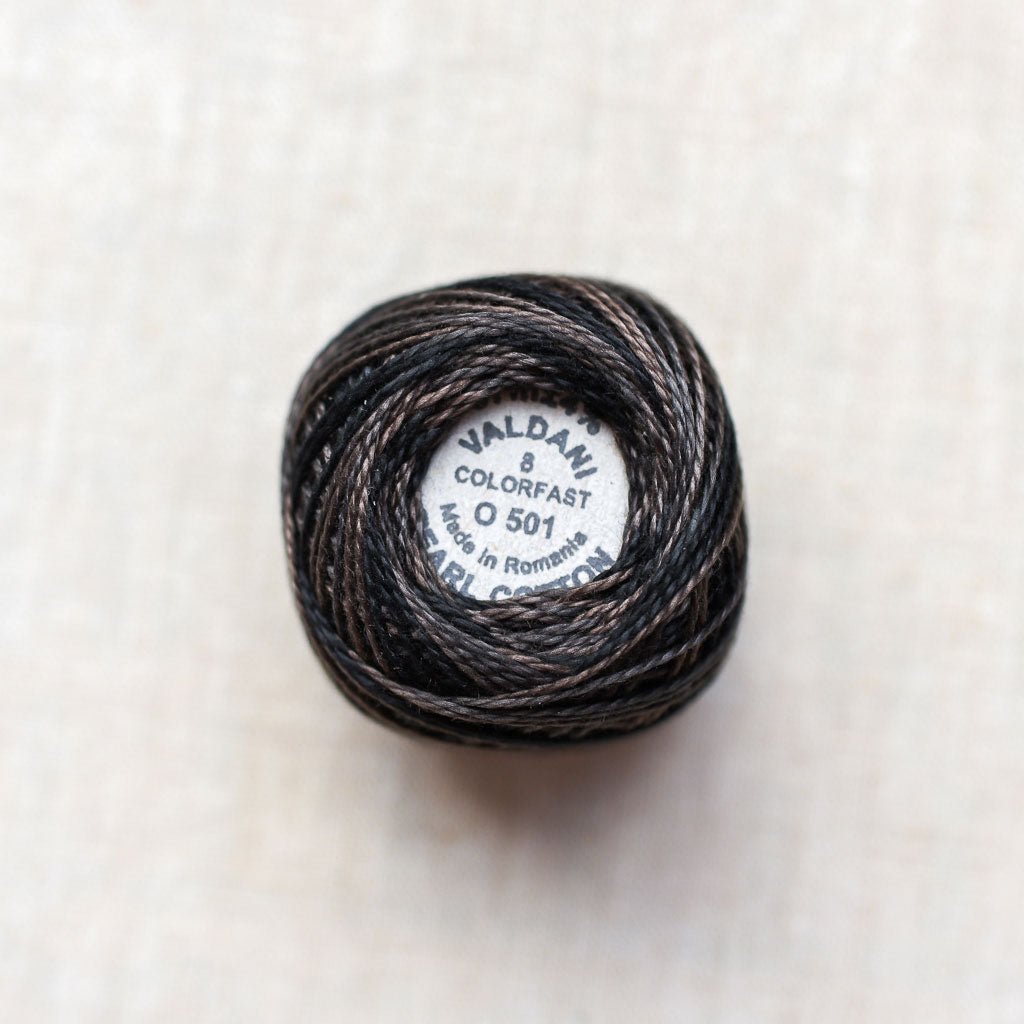 Valdani Pearl : O501 - Ebony Almond : Variegated Cotton Thread : 8wt : 67m - the workroom