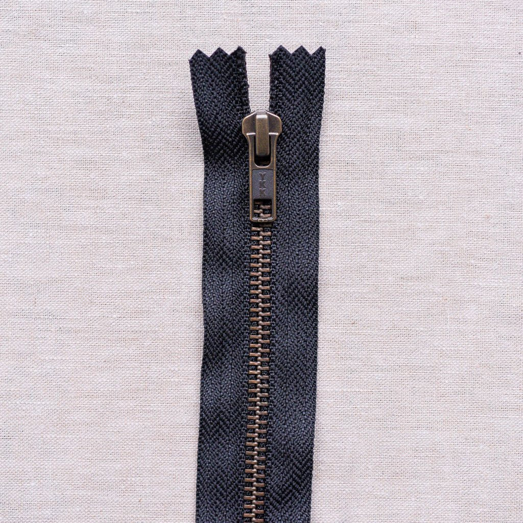 YKK Metal Zipper : Black : Antique Brass - the workroom